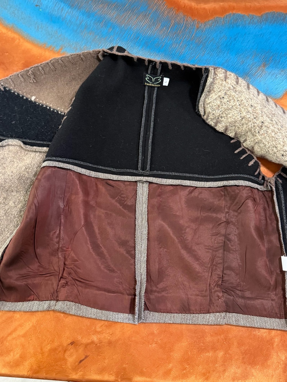 Baabaazuzu Wool Patchwork Vest large handmade USA - Picture 7 of 10